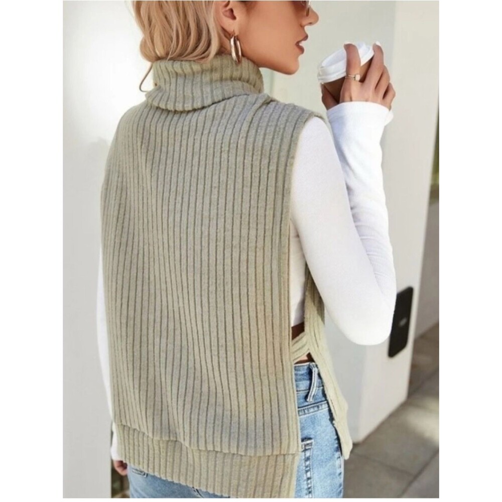 SHEIN Ribbed Turtleneck Side Slit Sweater Vest Size S
